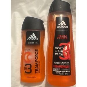 Adidas 3 in 1 Shower Gel Team Force Orange Extract Total 24.4 Fl Oz  LOT OF 2
